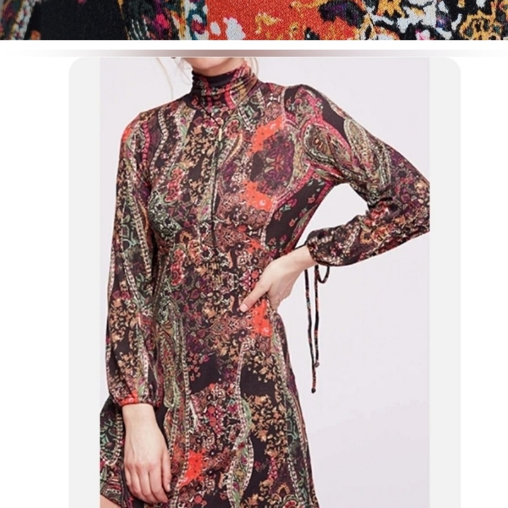 Free People All Dolled Up Mock Neck Mini Dress Size XS Open Back Boho - Picture 6 of 6
